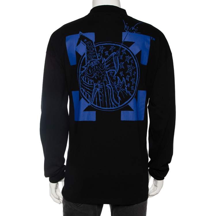 Pre Owned Off-White Black Knit Wizard & Cat Print Relaxed Fit Crewneck Sweatshirt L