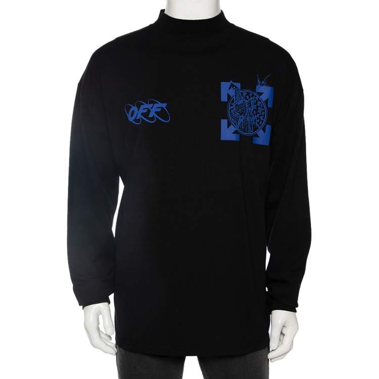 Pre Owned Off-White Black Knit Wizard & Cat Print Relaxed Fit Crewneck Sweatshirt L