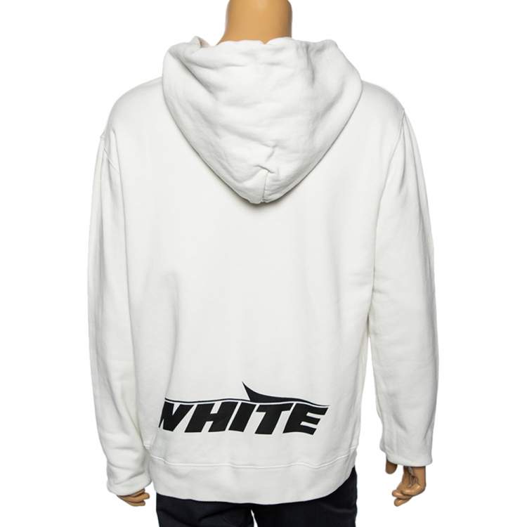 Pre Owned Off-White Ivory Cotton Logo Print Hooded Sweatshirt L