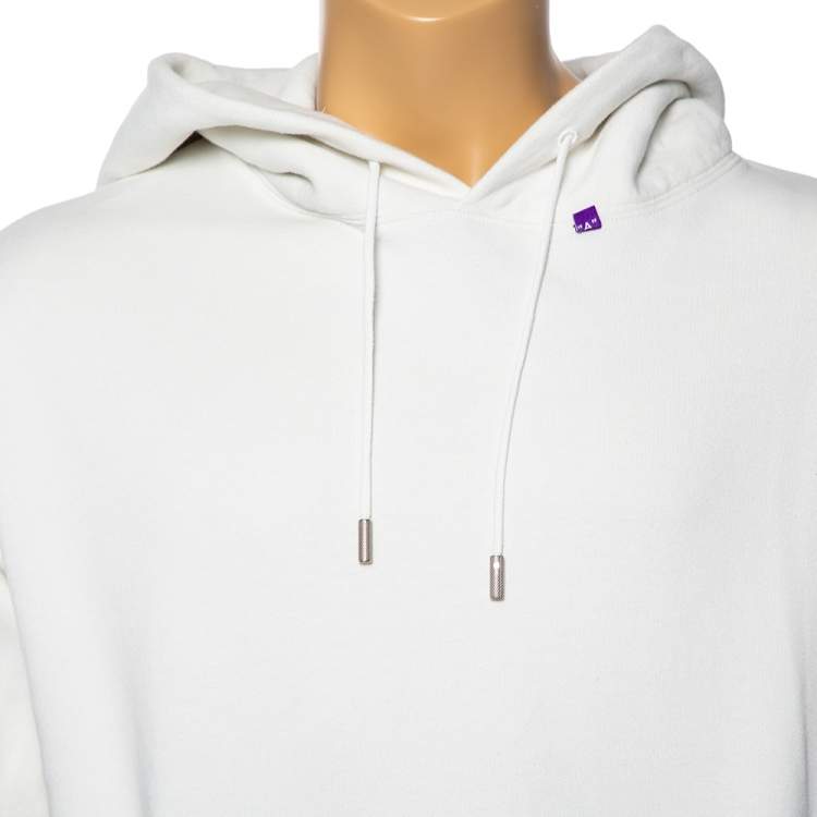 Pre Owned Off-White Ivory Cotton Logo Print Hooded Sweatshirt L