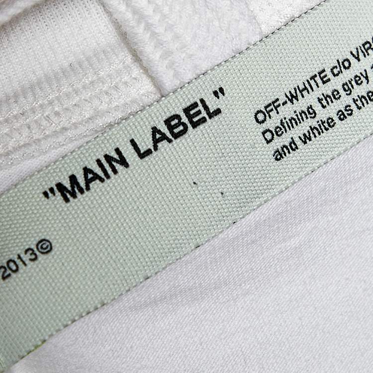 Pre Owned Off-White White Cotton Knit Logo Tape Printed Crewneck T-Shirt S