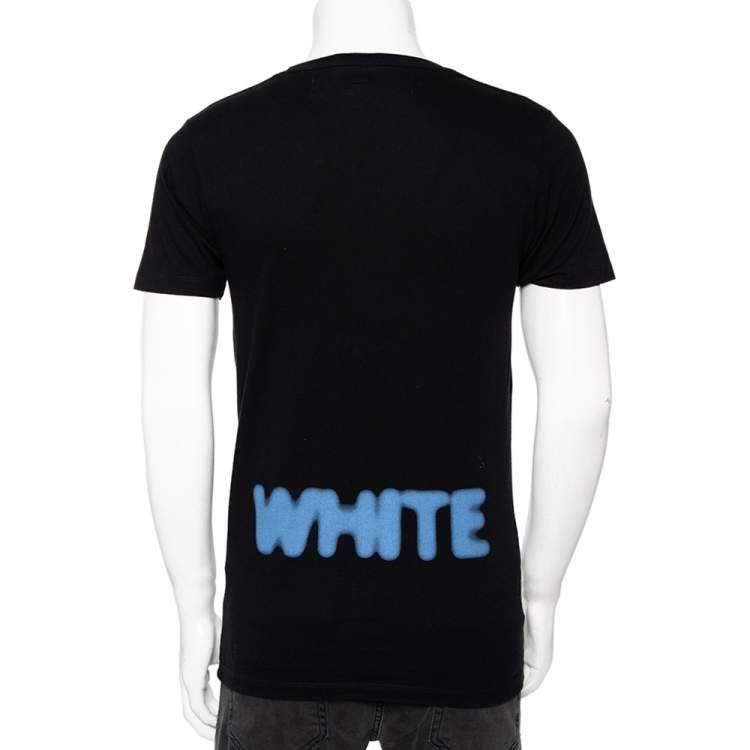 Pre Owned Off-White Black Logo Printed Cotton Crewneck T-shirt XS