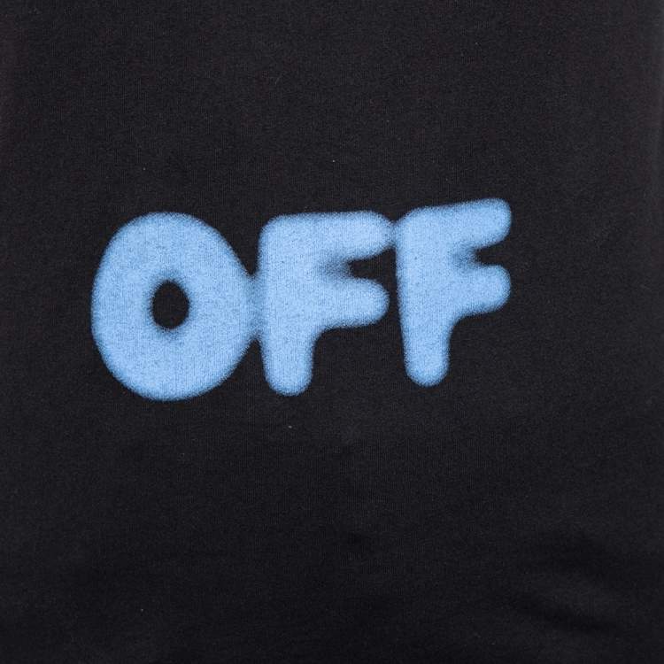 Pre Owned Off-White Black Logo Printed Cotton Crewneck T-shirt XS