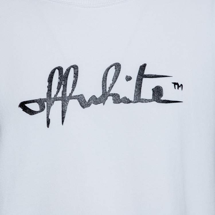 Pre Owned Off-White White Logo Printed Cotton Knit Sweater L