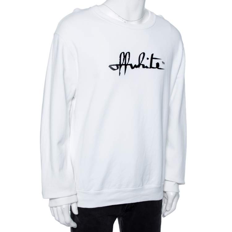 Pre Owned Off-White White Logo Printed Cotton Knit Sweater L