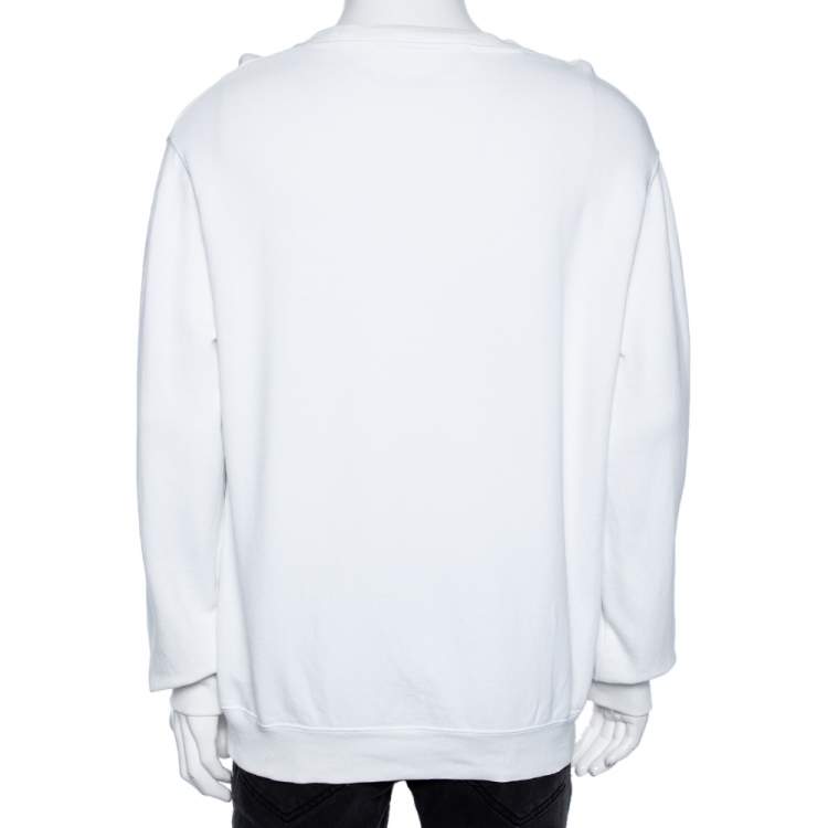 Pre Owned Off-White White Logo Printed Cotton Knit Sweater L