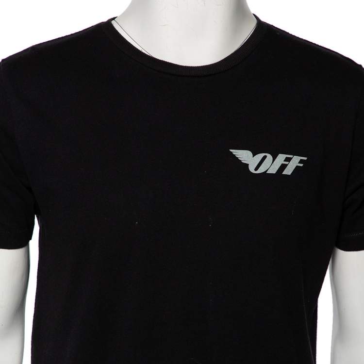 Pre Owned Off-White Black Logo Printed Cotton Short Sleeve T-Shirt S