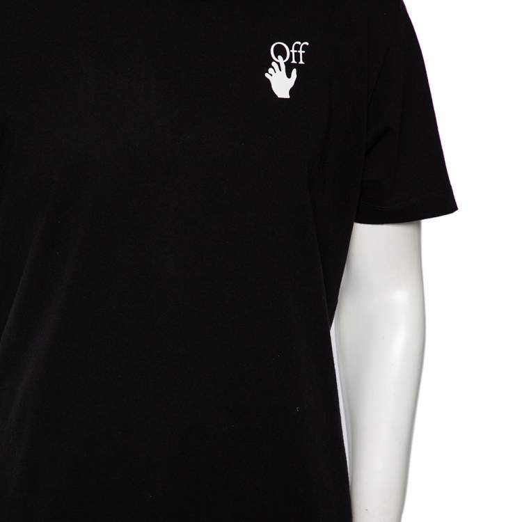 Pre Owned Off-White Black Cotton Logo Printed Short Sleeve Crewneck T-Shirt L