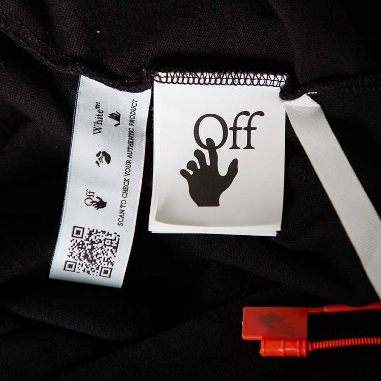 Pre Owned Off-White Black Cotton Logo Printed Short Sleeve Crewneck T-Shirt L