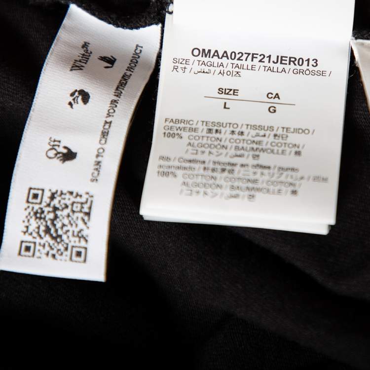Pre Owned Off-White Black Cotton Logo Printed Short Sleeve Crewneck T-Shirt L