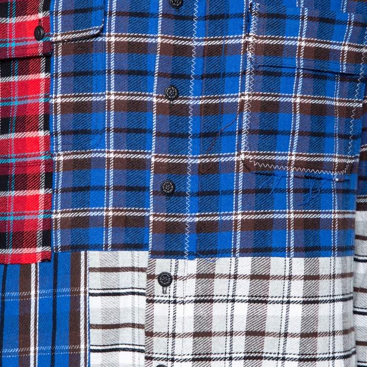 Pre Owned Off-White Blue Reconstructed Checked Cotton Oversized Shirt M