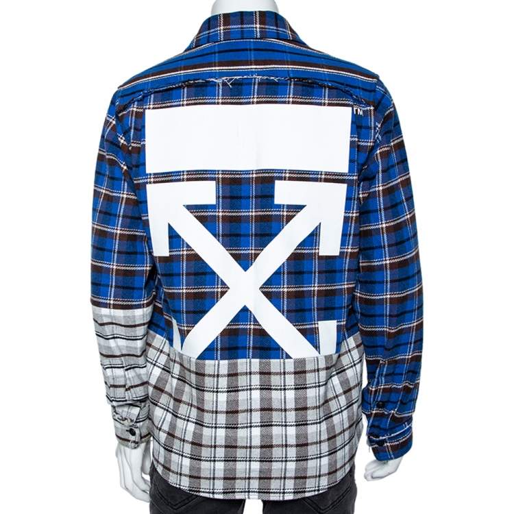 Pre Owned Off-White Blue Reconstructed Checked Cotton Oversized Shirt M