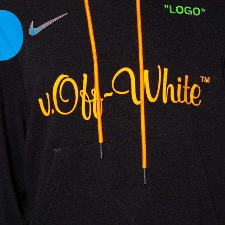 Pre Owned Nike x Off-White Black Printed Cotton Knit Hooded Sweatshirt M