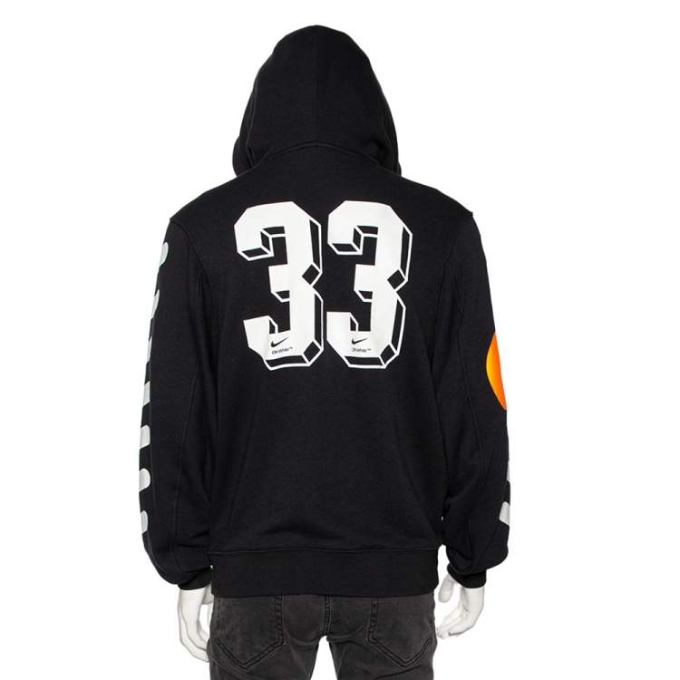 Pre Owned Nike x Off-White Black Printed Cotton Knit Hooded Sweatshirt M