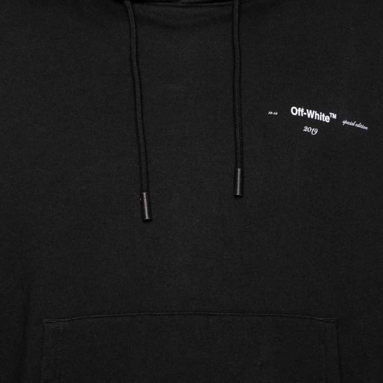 Pre Owned Off-White Black Cotton Diag Logo Printed Hoodie L