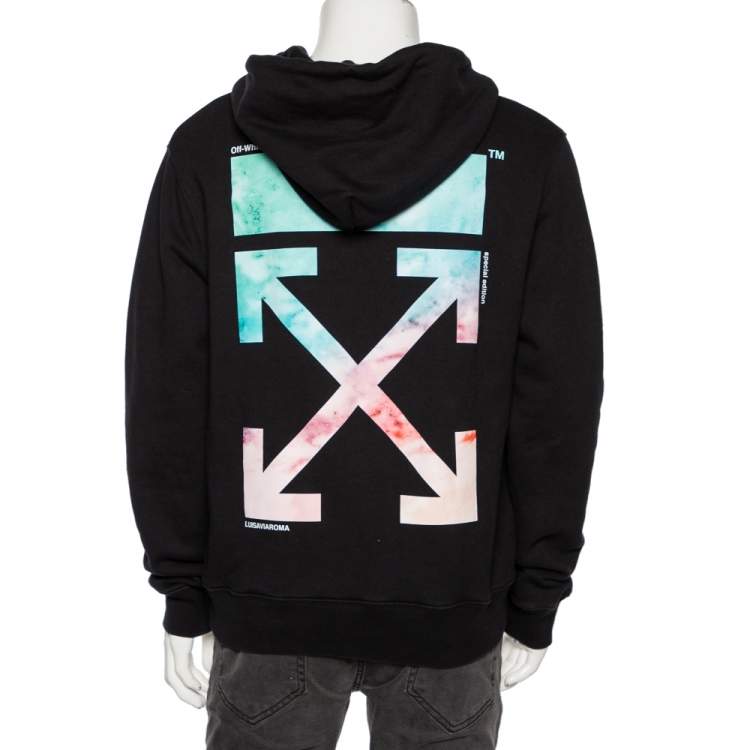 Pre Owned Off-White Black Cotton Diag Logo Printed Hoodie L