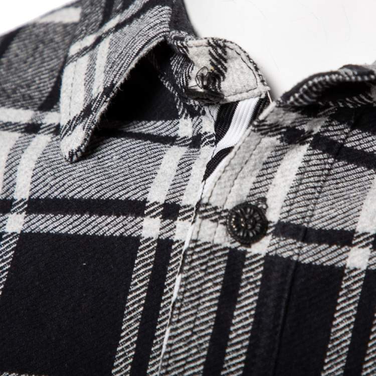 Pre Owned Off-White Monochrome Checkered Flannel Quoted Button Front Shirt L