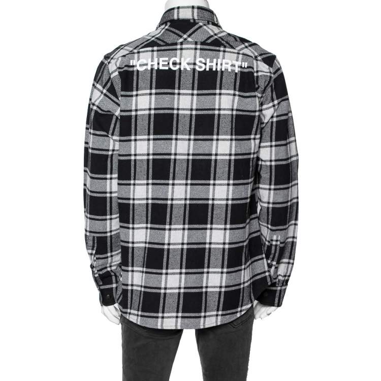 Pre Owned Off-White Monochrome Checkered Flannel Quoted Button Front Shirt L