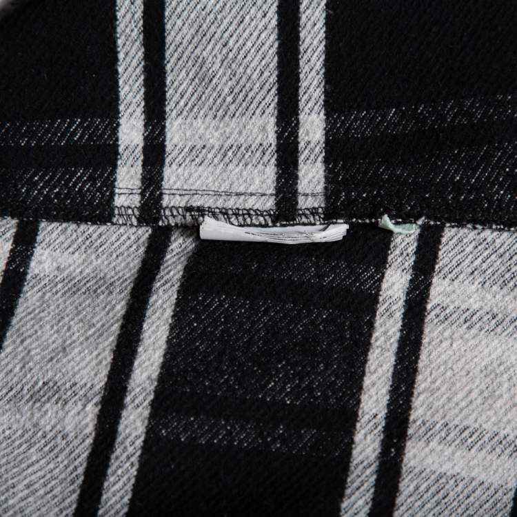 Pre Owned Off-White Monochrome Checkered Flannel Quoted Button Front Shirt L
