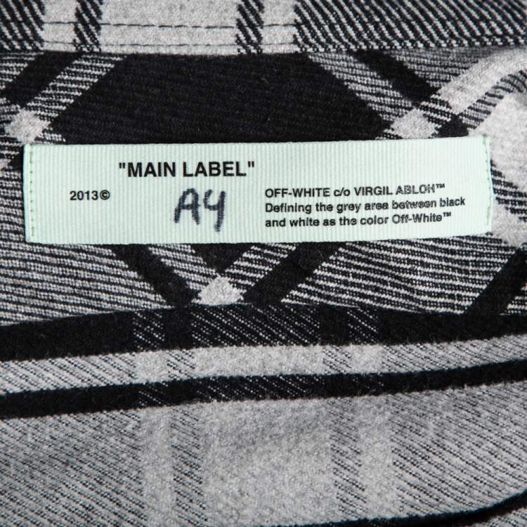 Pre Owned Off-White Monochrome Checkered Flannel Quoted Button Front Shirt L