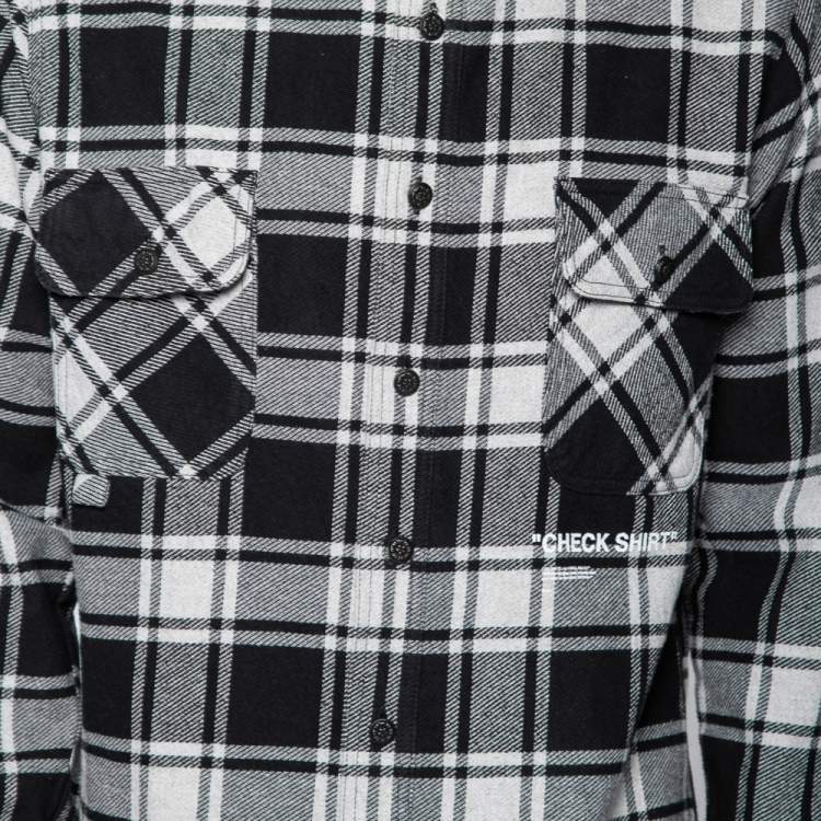 Pre Owned Off-White Monochrome Checkered Flannel Quoted Button Front Shirt L