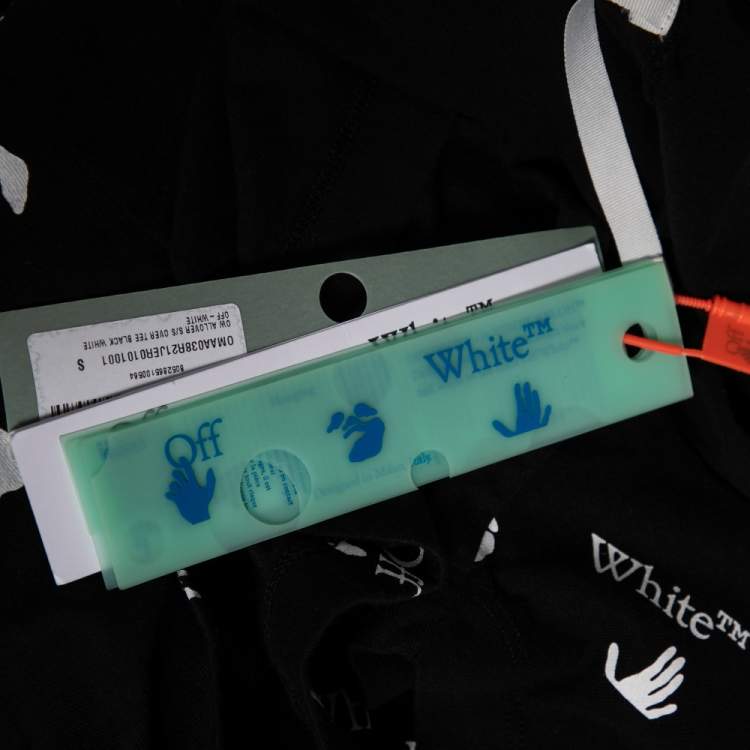 Pre Owned Off-White Black Cotton  Allover Logo Printed Oversized T-Shirt S