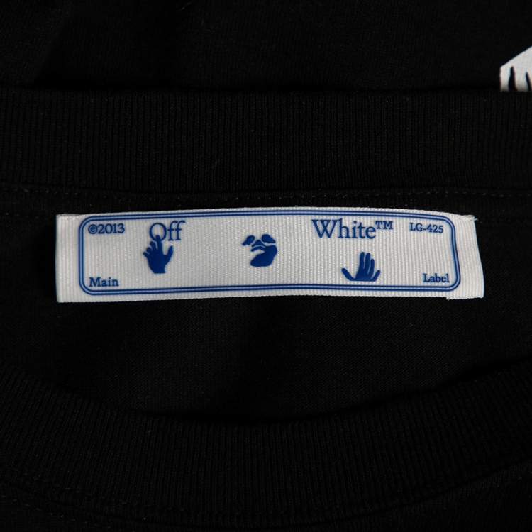 Pre Owned Off-White Black Cotton  Allover Logo Printed Oversized T-Shirt S