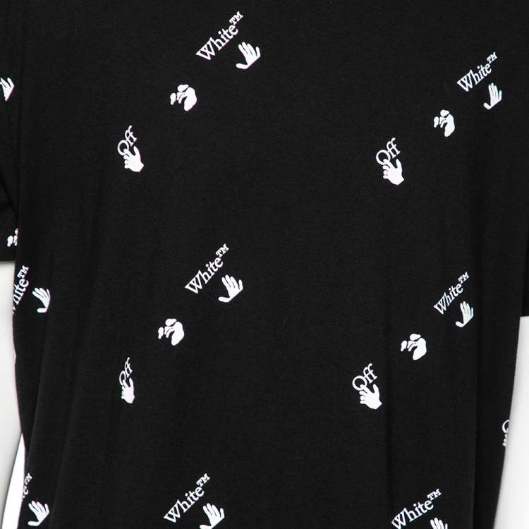 Pre Owned Off-White Black Cotton  Allover Logo Printed Oversized T-Shirt S