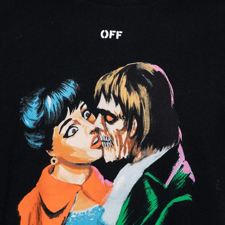 Pre Owned Off-White Black Printed Cotton Short Sleeve T-Shirt XL