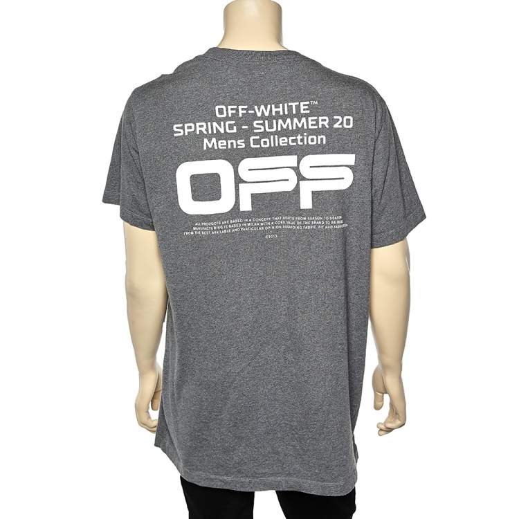 Pre Owned Off-White Grey Cotton Knit Logo Print T-Shirt XL