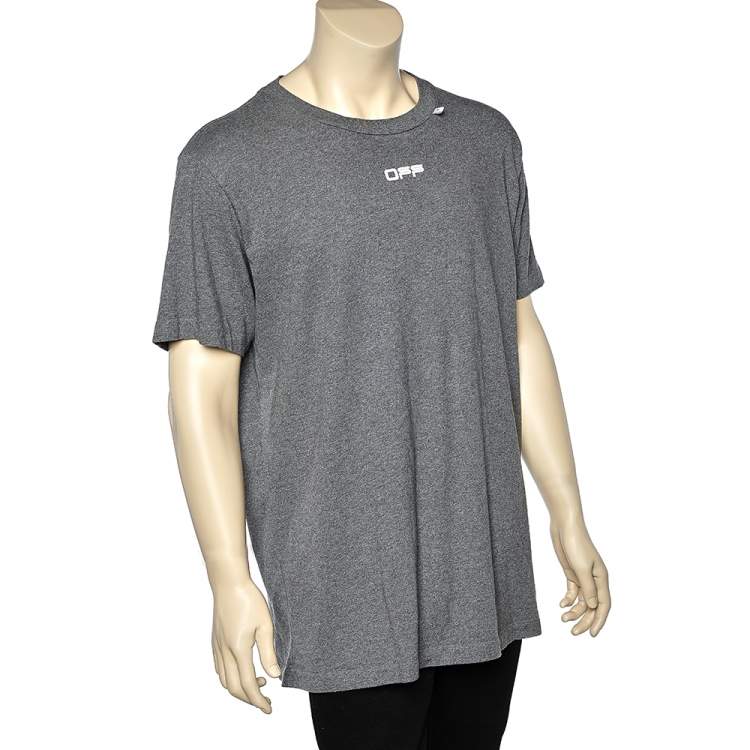 Pre Owned Off-White Grey Cotton Knit Logo Print T-Shirt XL
