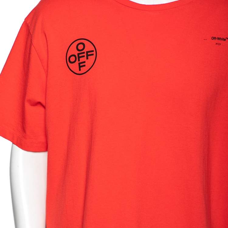 Pre Owned Off-White Red Logo Printed Cotton Oversized T-Shirt M 
