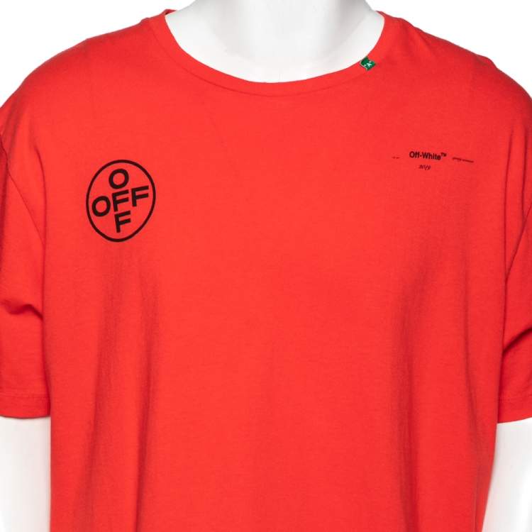 Pre Owned Off-White Red Logo Printed Cotton Oversized T-Shirt M 
