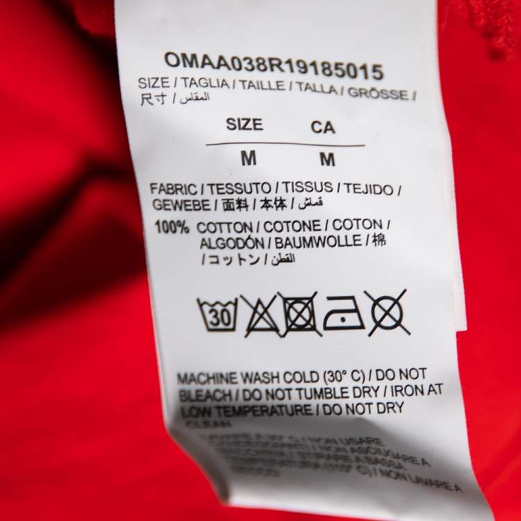 Pre Owned Off-White Red Logo Printed Cotton Oversized T-Shirt M 
