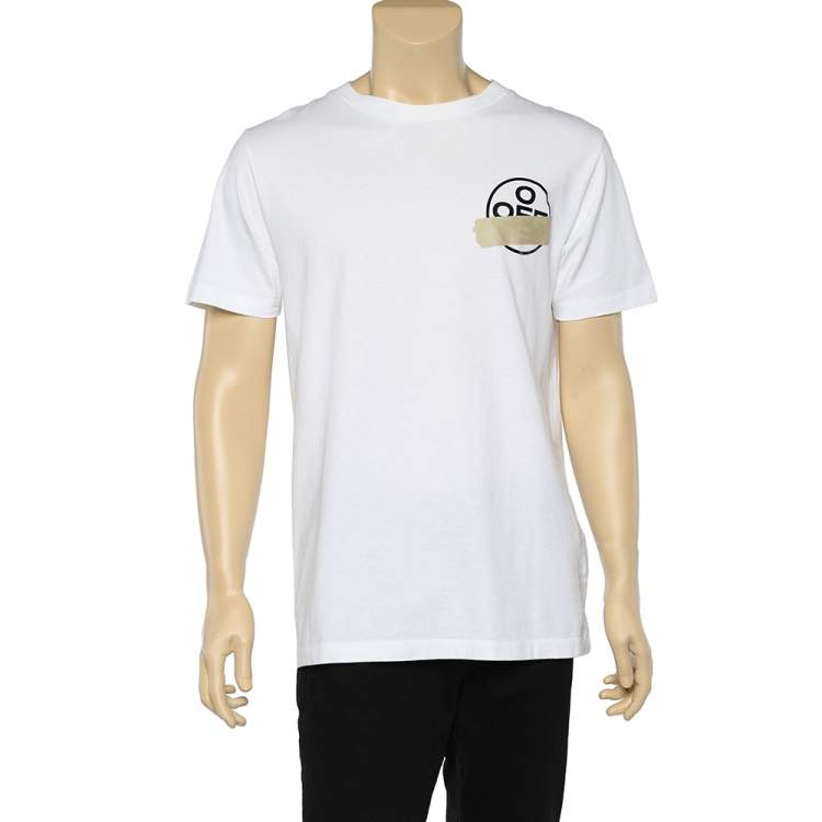 Pre Owned Off-White White Knit Taped Arrows Print T-Shirt M