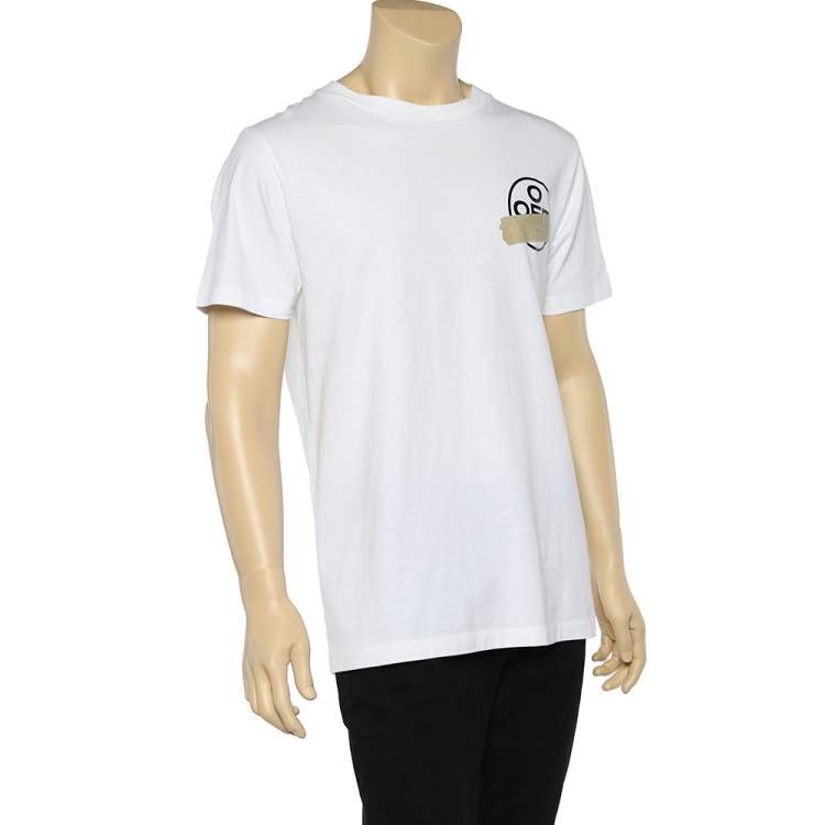 Pre Owned Off-White White Knit Taped Arrows Print T-Shirt M