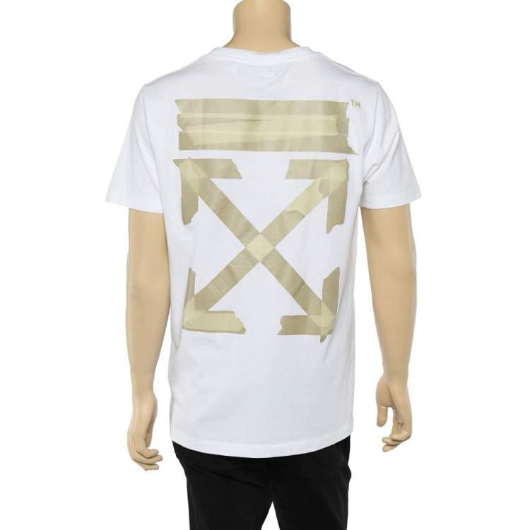 Pre Owned Off-White White Knit Taped Arrows Print T-Shirt M