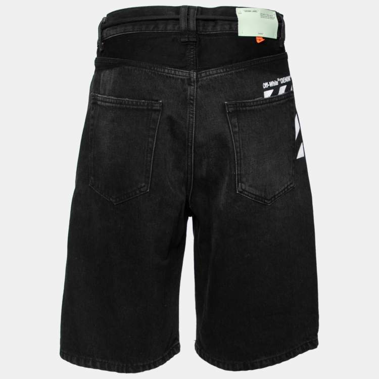 Pre Owned Off-White Black Denim Zipper & Drawstring Detail Bermuda Shorts M