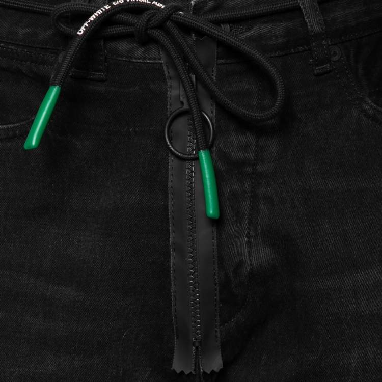 Pre Owned Off-White Black Denim Zipper & Drawstring Detail Bermuda Shorts M