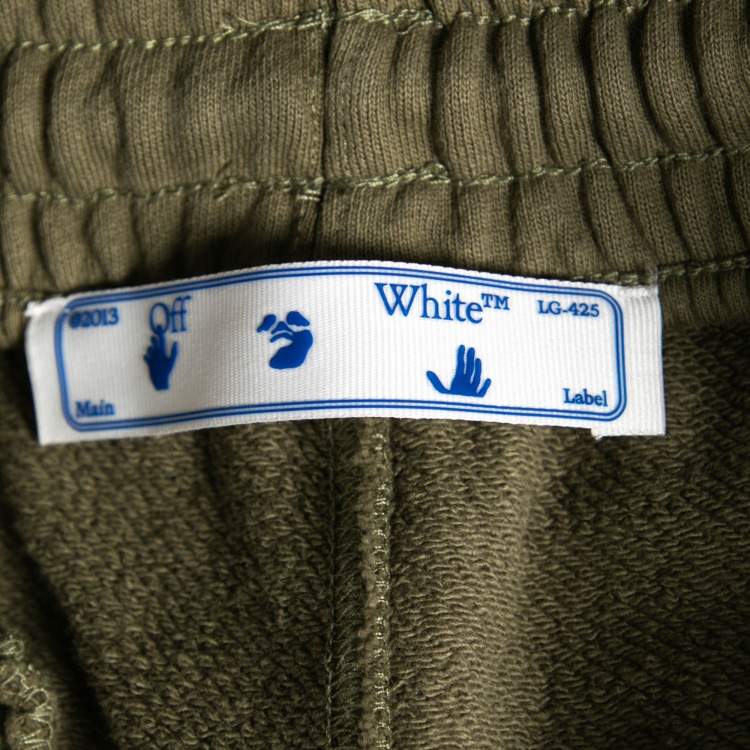 Pre Owned Off-White Khaki Cotton Logo Appliqued Shorts M 