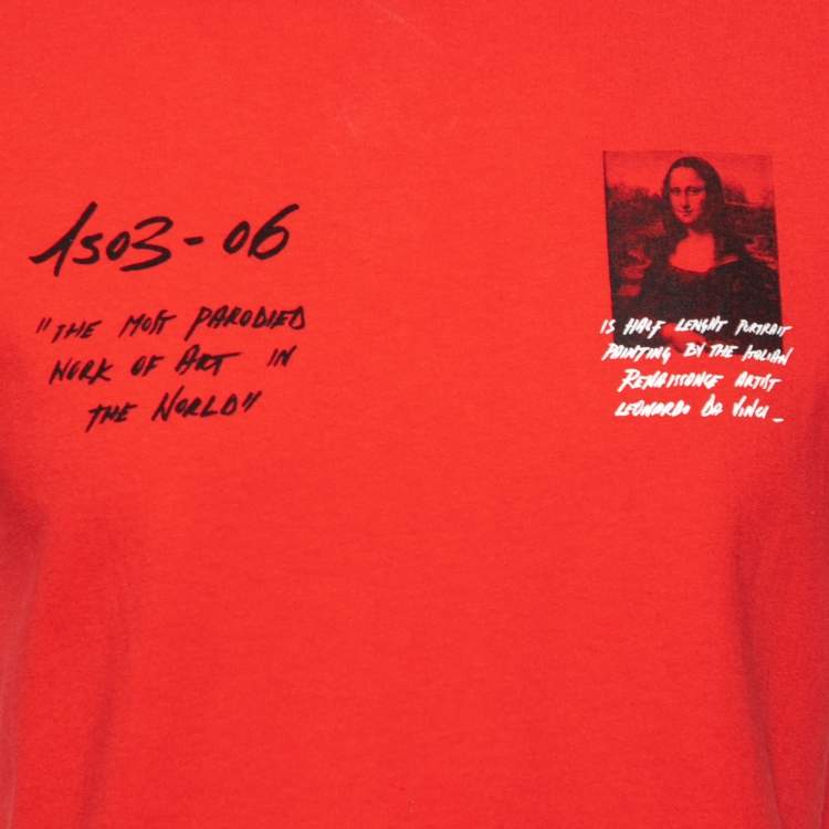 Pre Owned Off-White Red Mona Lisa Printed Cotton Short Sleeve T-Shirt M