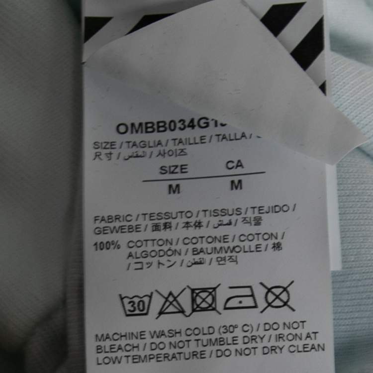 Pre Owned Off-White Blue Terry Cotton Logo Printed Long Sleeve Hoodie M