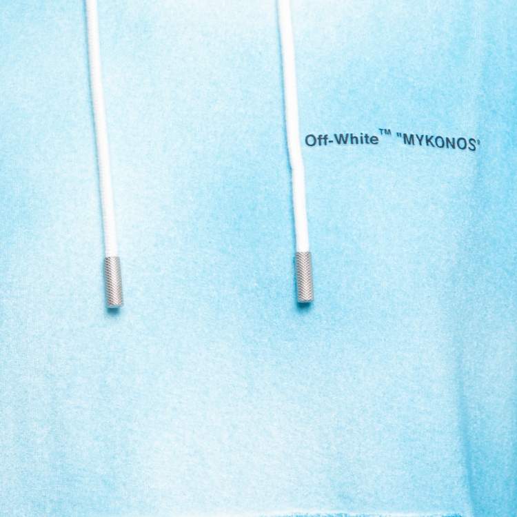 Pre Owned Off-White Blue Terry Cotton Logo Printed Long Sleeve Hoodie M