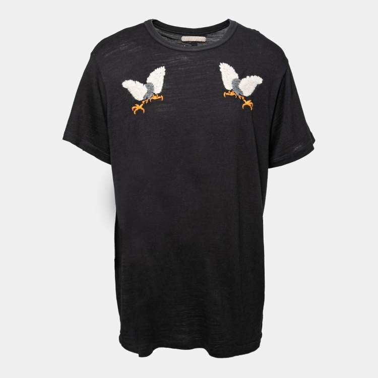 Pre Owned Off-White Black Cotton Eagle Embroidered Short Sleeve T-Shirt L