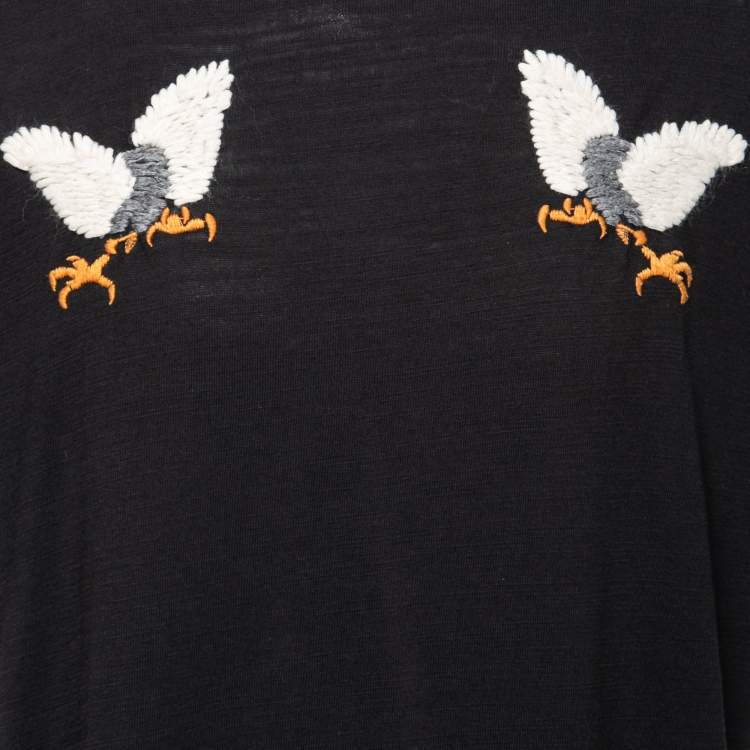 Pre Owned Off-White Black Cotton Eagle Embroidered Short Sleeve T-Shirt L