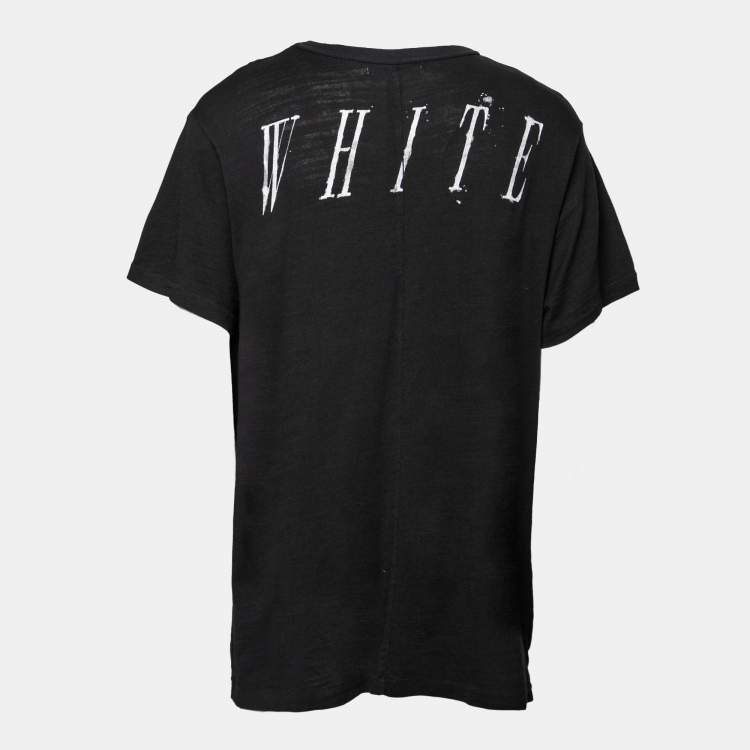 Pre Owned Off-White Black Cotton Eagle Embroidered Short Sleeve T-Shirt L