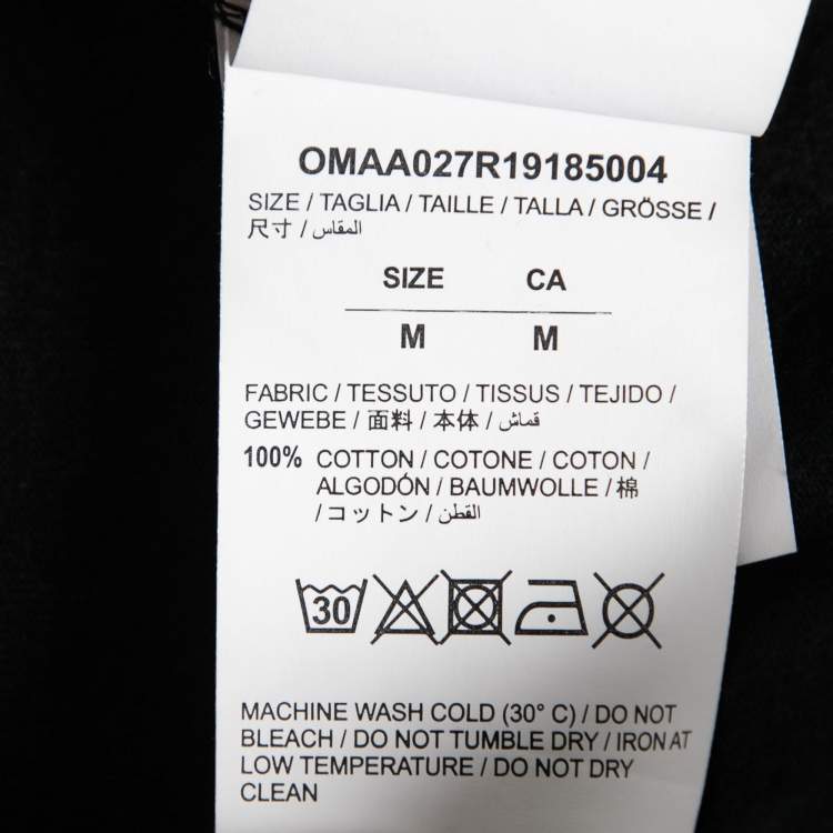 Pre Owned Off-White Black Print Cotton Crew Neck T-Shirt M