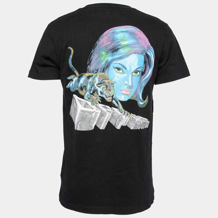 Pre Owned Off-White Black Print Cotton Crew Neck T-Shirt M