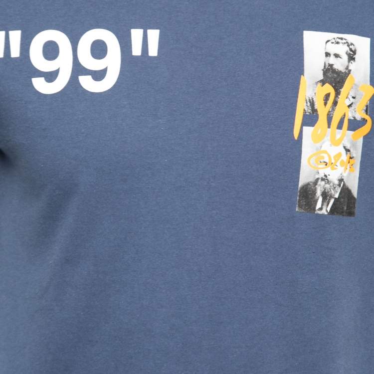 Pre Owned Off-White Blue Printed Cotton Short Sleeve T-Shirt S