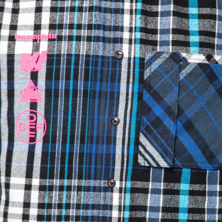 Pre Owned Off-White Blue Printed Checked  Flannel Shirt M